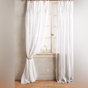 TWO Anthropologie pinch pleat linen curtains, white